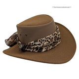 Brown Horizon Hat with Scarf leopard print band on a white background