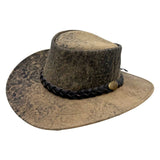 Stonewash Brown cowboy hat with braided band on a white background