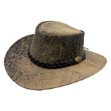 Stonewash Brown cowboy hat with braided band on a white background