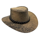 Stonewash Brown cowboy hat with braided band on a white background