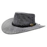 Stonewash Gray wide-brimmed hat with braided band on a white background