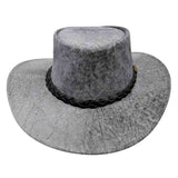 Stonewash Gray cowboy hat with braided band on a white background