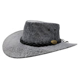 Stonewash Gray wide-brimmed hat with braided band on a white background