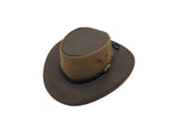 A Brown Jacaru 1102 Sunset Breeze leather hat with a PVC mesh crown and a brimmed width of 7cm.