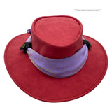 Red Jacaru 1103 Alice Hat with a purple scarf on a white background