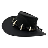Black Ayers Croc Hat with white tusk-like decorations on a white background