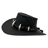 Black Ayers Croc Hat with decorative elements on a white background