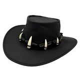 Black Ayers Croc Hat with decorative elements on a white background