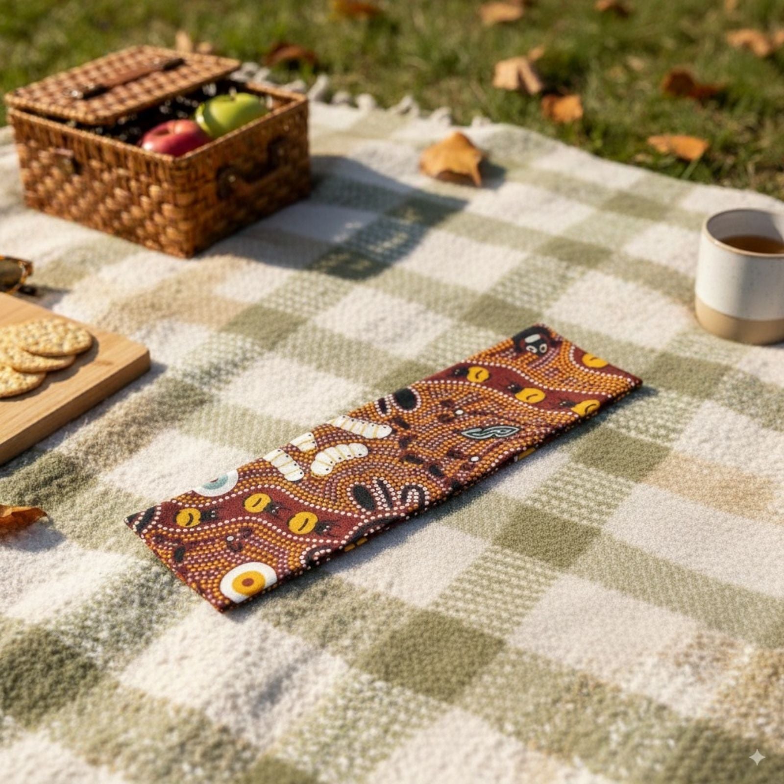 Jacaru Bush Tucker scarf on outdoor picnic setting