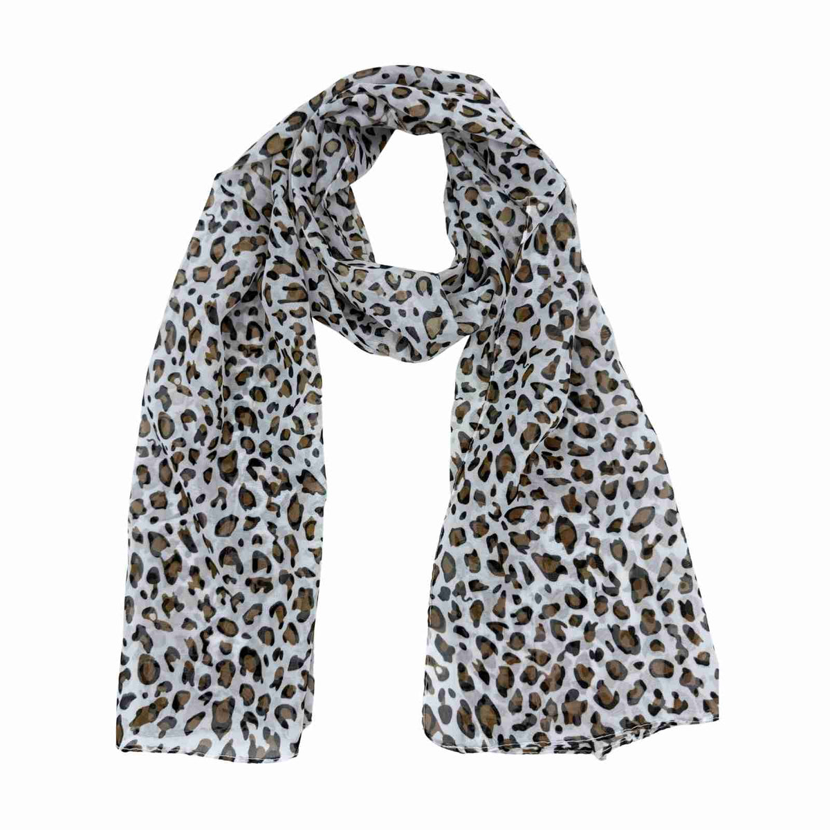 Jacaru chiffon scarf in white leopard print pattern