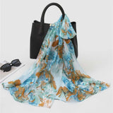 Jacaru 1694 Chiffon Scarf - Turquoise, Brown & Aqua Flowers