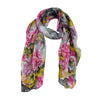 Jacaru chiffon scarf with yellow, pink and grey floral pattern