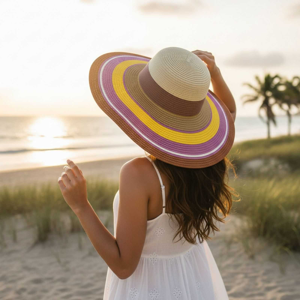 Jacaru 1764 Wide Brim Colour Stripes Hat