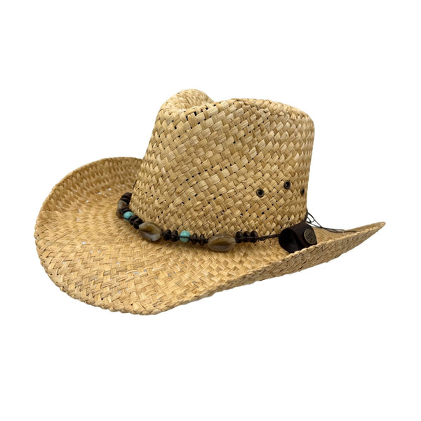 Jacaru 1818D Straw Cowboy Hat with Turquoise beads