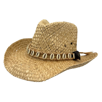 Jacaru 1818I Straw Cowboy Hat with large Shells