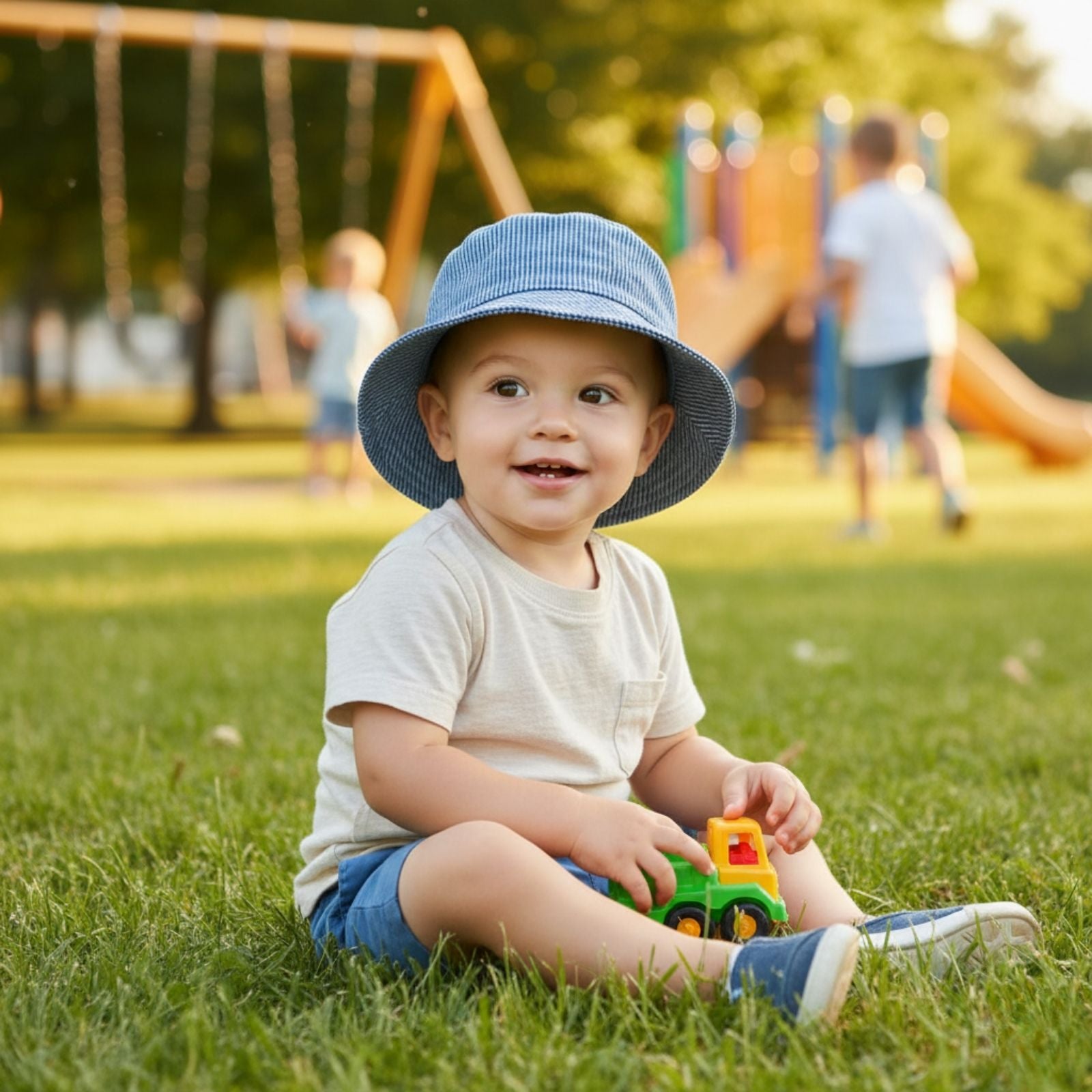 Jacaru 1865 Kids Blue & White Stripe Bucket Hat