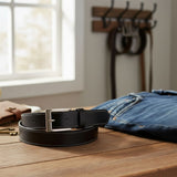 Jacaru 6014 Stitched Leather Belt 35mm&nbsp;in Black