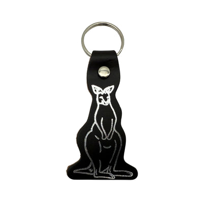 Black Kangaroo printed leather keyring