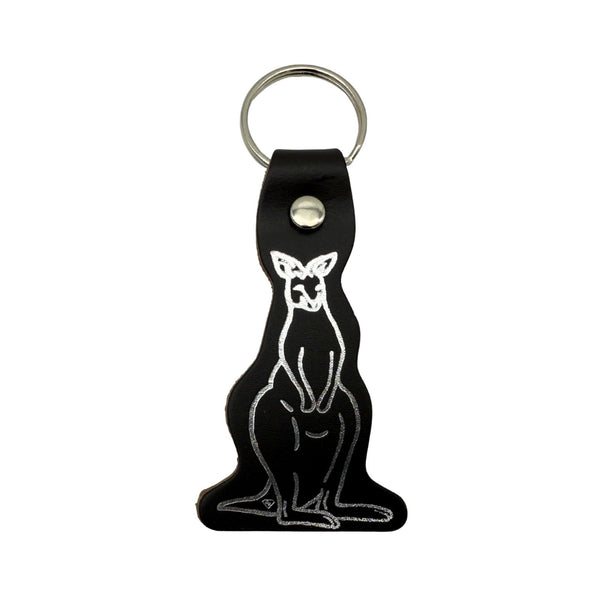 Black Kangaroo printed leather keyring