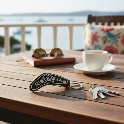 Jacaru 6418 Keyring Boomerang Shape, Australia Printed