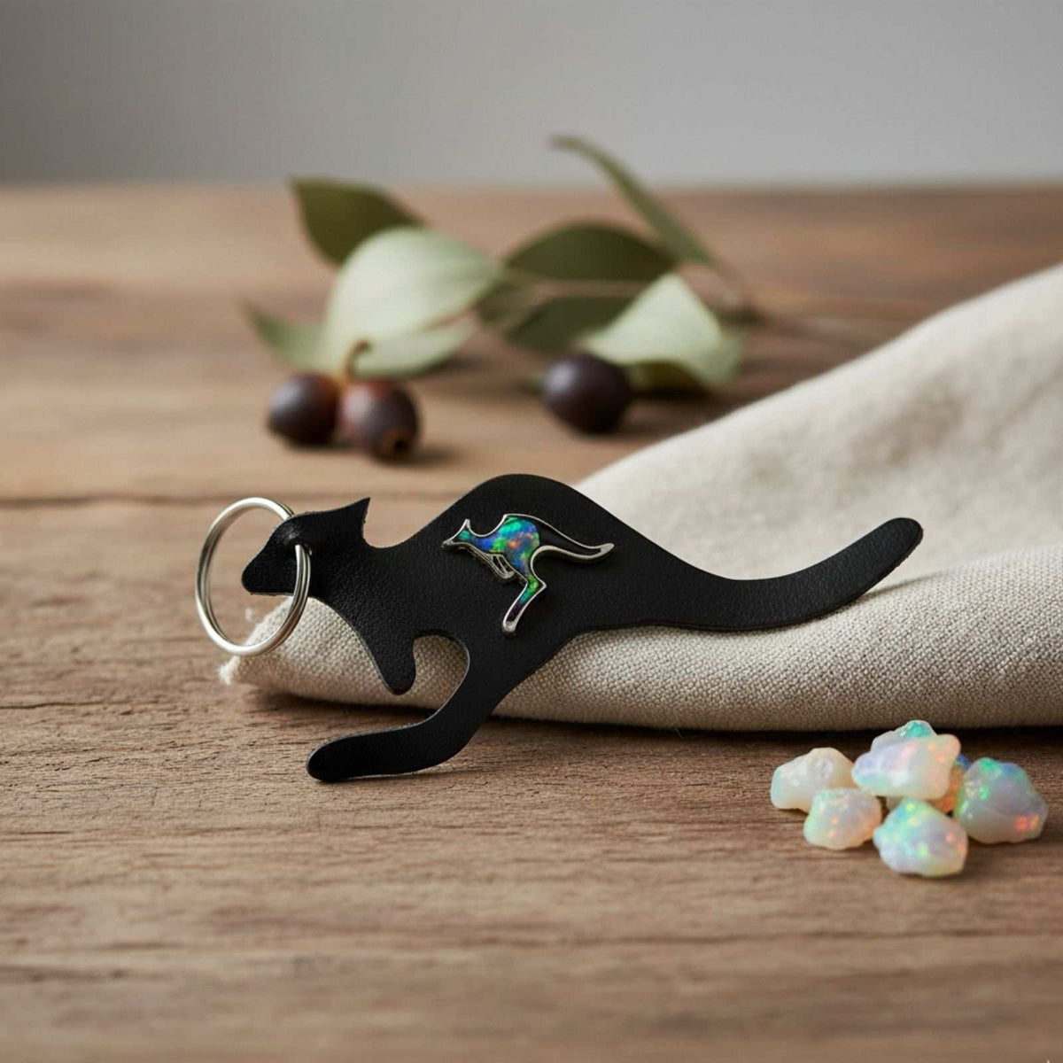 Jacaru 6419 kangaroo opal keyring with leather belt style