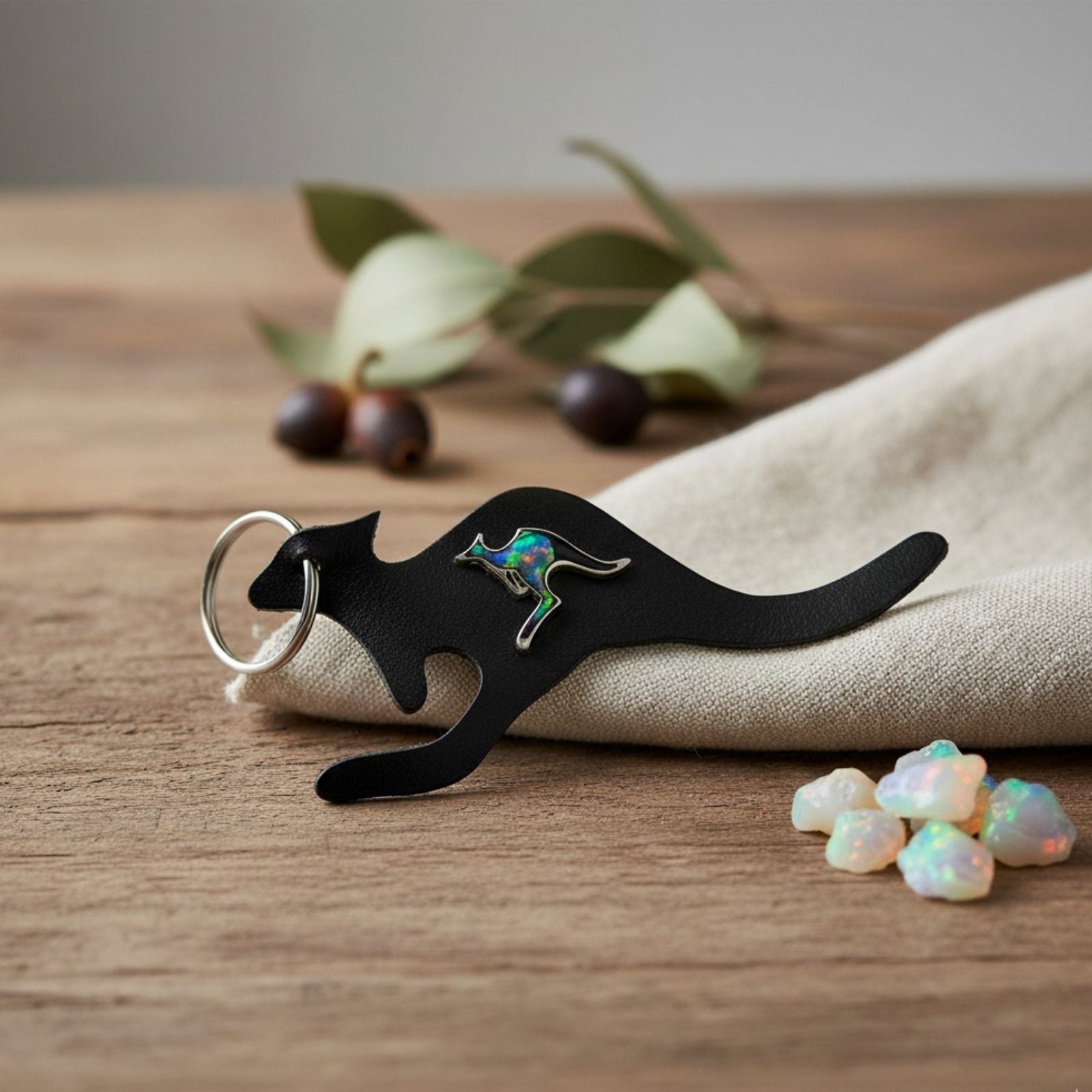 Jacaru 6419 kangaroo opal keyring with leather belt style
