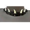 Jacaru 6582 dark leather hatband with six mini bone decorations attached to brown leather hat.