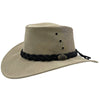 A Sand Jacaru 1150 Kangaroo Breeze hat with a braided band and metal button detail on the crown, featuring a wide brim.