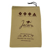 Jacaru beige traveller hat bag with brown logo and icons showing kangaroo leather, UV protection, and travel use.
