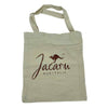 Jacaru beige calico carry bag with brown kangaroo logo and Jacaru Australia text.
