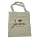 Jacaru beige calico carry bag with brown kangaroo logo and Jacaru Australia text.