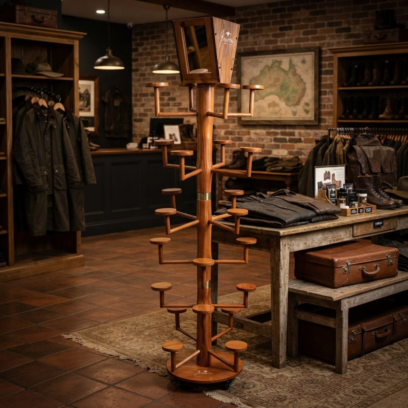 Jacaru 7818 Premium Wooden Tree Hat Stand w Mirror 24 arms