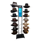 “Jacaru hat stand displaying assorted hats.