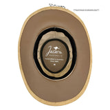 Brown hat with 'Jacaru Australia' branding on a white background