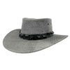 Stonewash Grey Jacaru 1134 Wild Roo Croc Digger Hat with decorative band on a white background