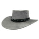 Stonewash Grey Jacaru 1134 Wild Roo Croc Digger Hat with decorative band on a white background