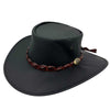 A black Jacaru 1134 Wild Roo Croc Digger Hat with a crocodile leather hatband and a pinhead crown.