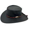 Black Jacaru 1134 Wild Roo Croc Digger Hat with decorative band on a white background