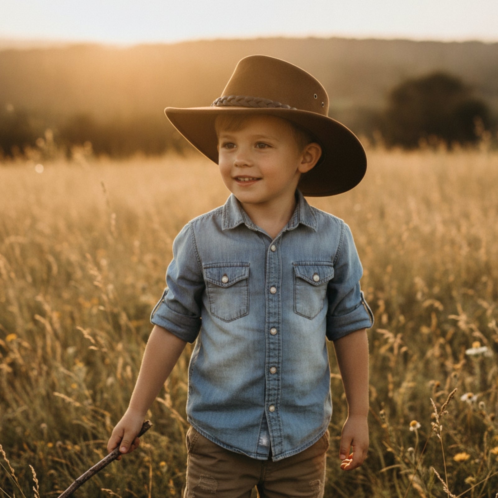 a Child Wearing a Brown Jacaru 1301 Suede Children's leather hat