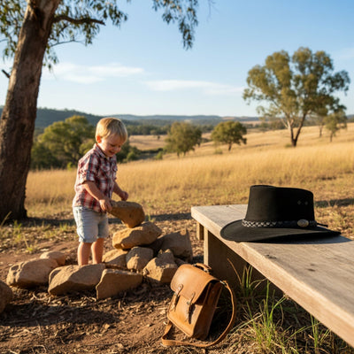 a Black Jacaru 1301 Suede Children's leather hat on top of the bench 