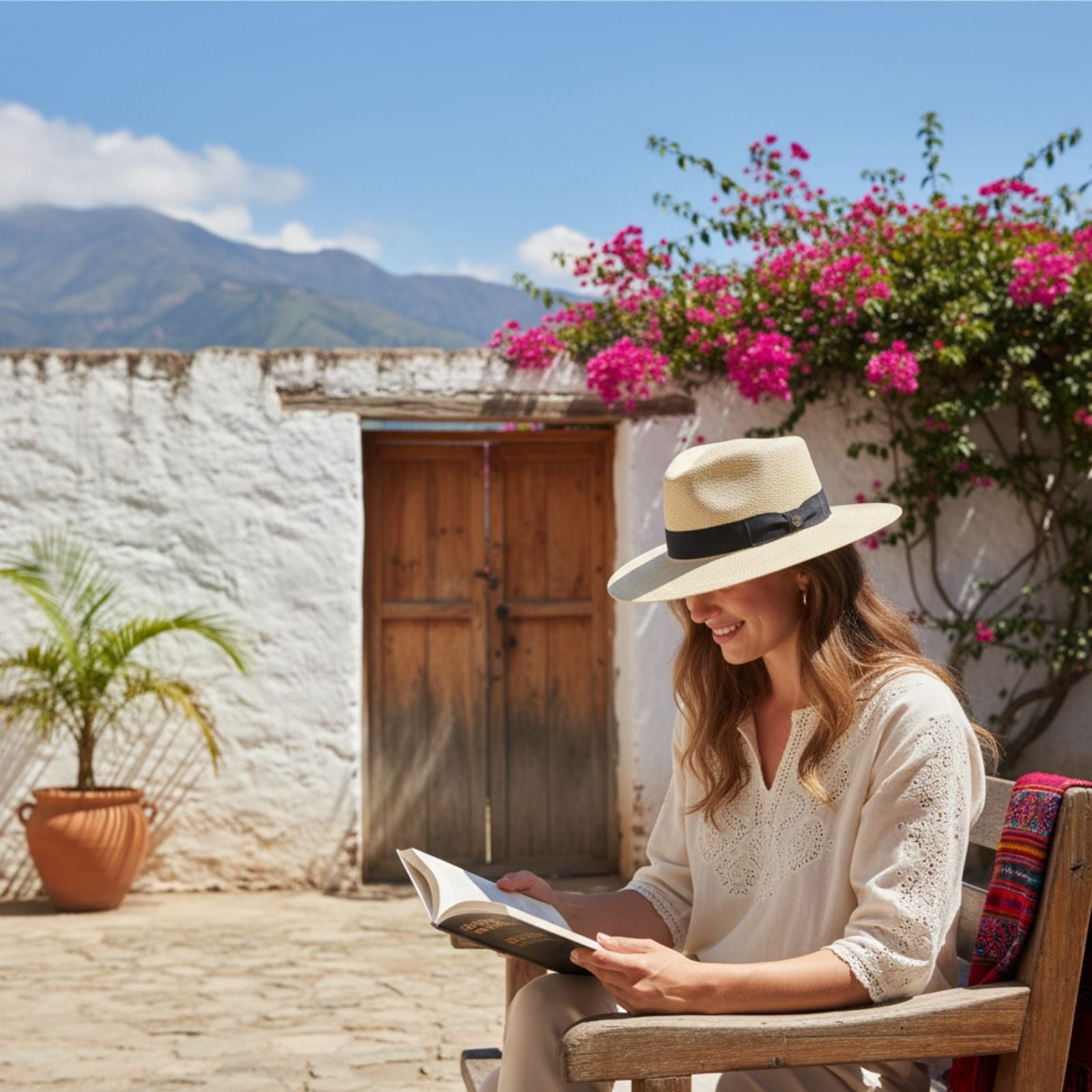 Woman Wearing Natural Jacaru Australian Panama Hat