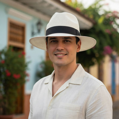 Man Wearing Natural Jacaru Original Panama Classic Hat