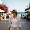 Woman Wearing Beige Jacaru Original Panama Classic Hat