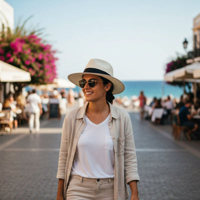 Woman Wearing Beige Jacaru Original Panama Classic Hat