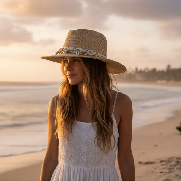 Woman Wearing Beige Jacaru Straw Shell Natural