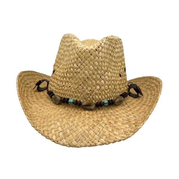 Natural Jacaru Straw Cowboy Hat with Turquoise beads