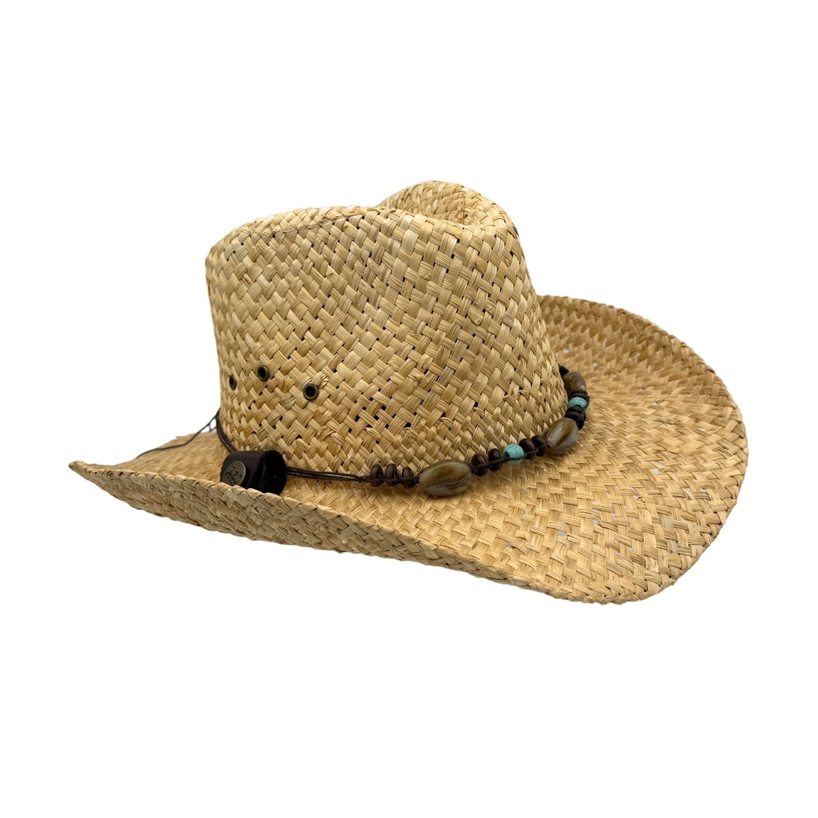Natural Jacaru Straw Cowboy Hat with Turquoise beads