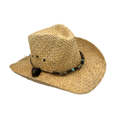 Natural Jacaru Straw Cowboy Hat with Turquoise beads