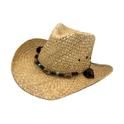 Natural Jacaru Straw Cowboy Hat with Turquoise beads