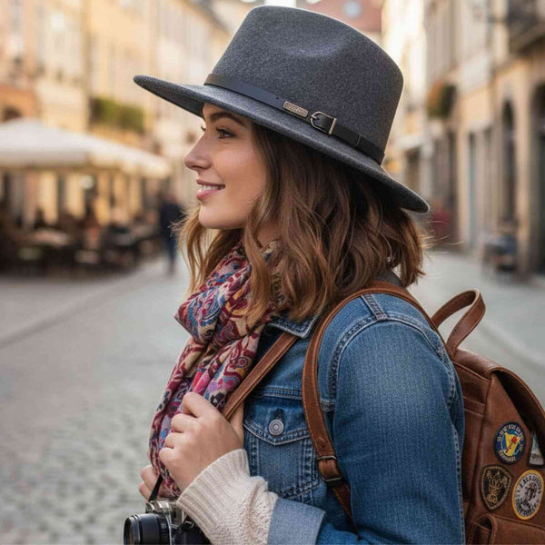 Woman Wearing Dark Grey Jacaru 1849 Wool Traveller